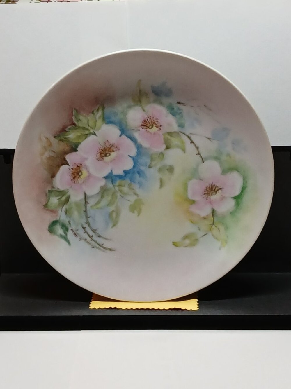 Vintage PINK FLORAL HAND PAINTED Helen Kimball Plate